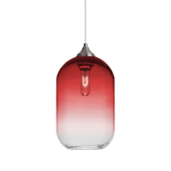 Besa Lighting Omega 12 Cord Pendant, Red/Clear, Satin Nickel Finish, 1x60W Incandescent 1JT-OMEGA12RD-SN - main